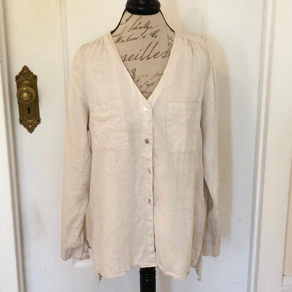 Hanna G Linen Button Down Tunic Size XL